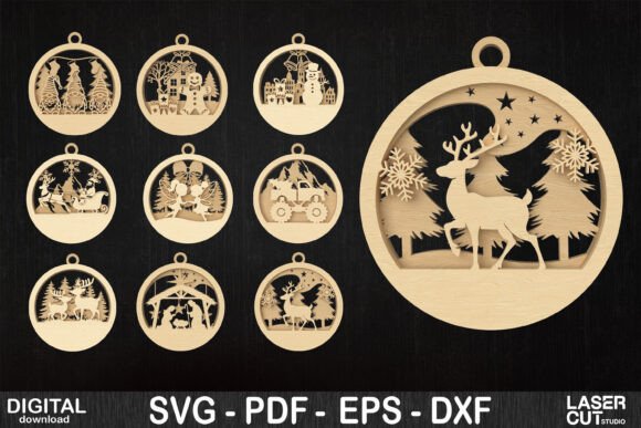 Download Christmas Laser Cut Ornaments Bundle - Ornament Collection